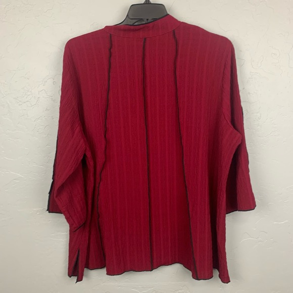 Ali Miles 3/4 Sleeve Tunic Top Size 2x Red Button Front Blouse Artsy Flowy - Picture 3 of 10